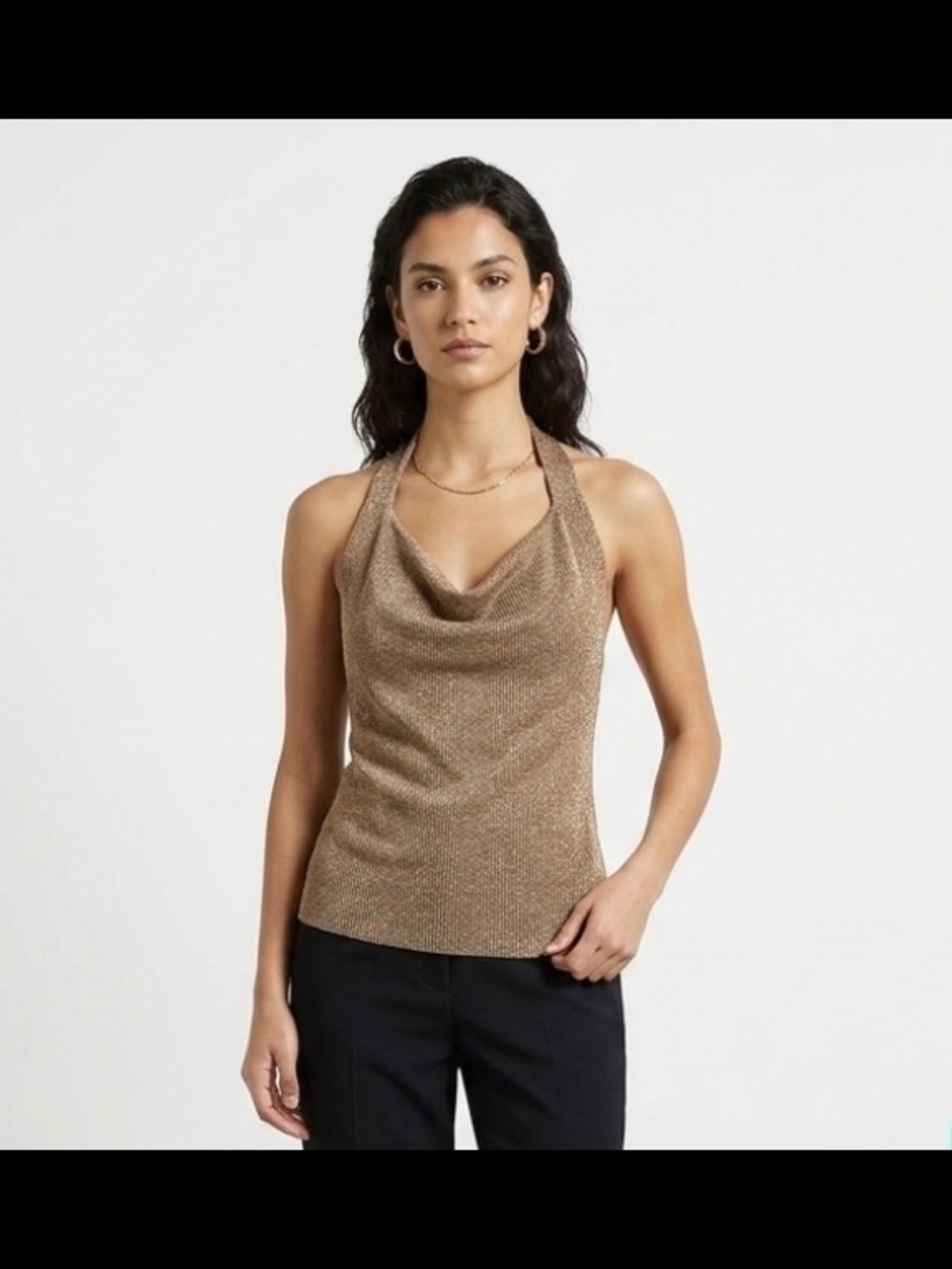 ZARA Metallic Cowl Neck Halter Top - Gold